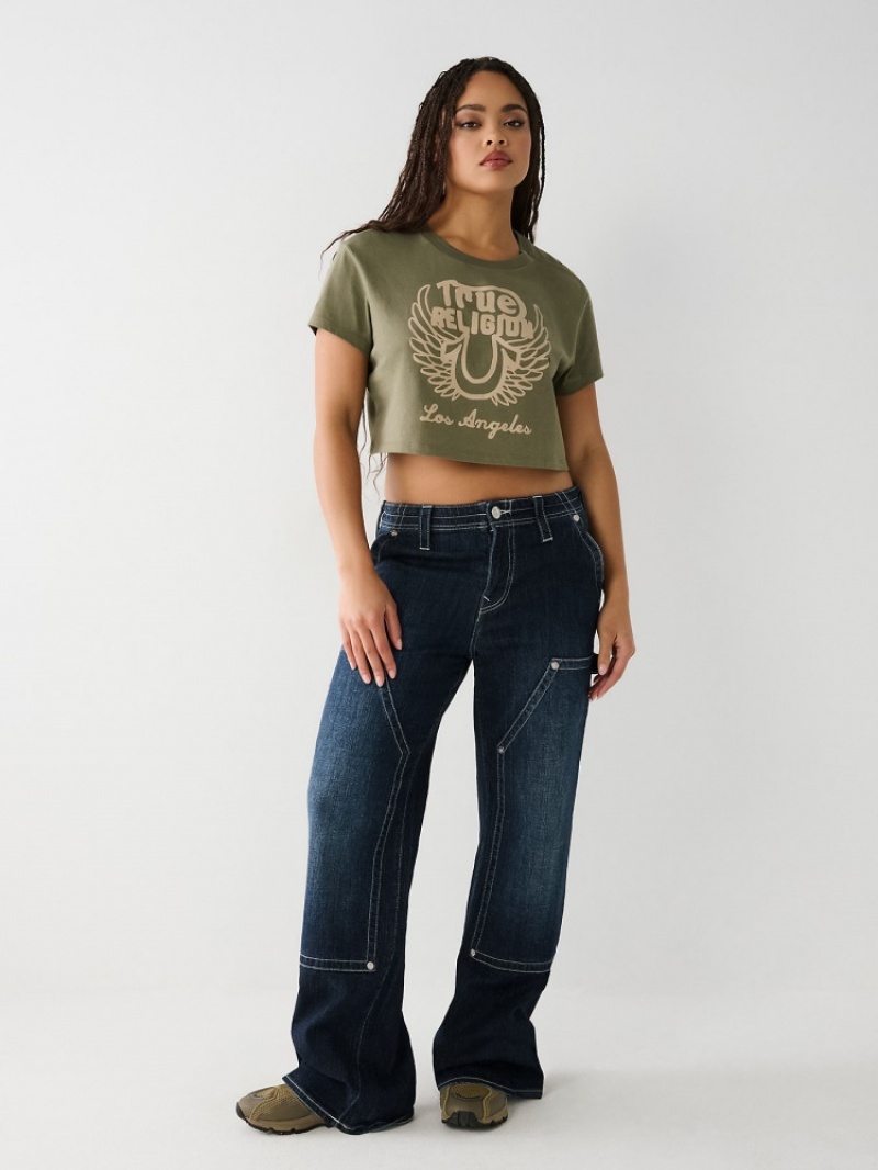 T Shirts True Religion Logo Crop Femme Jaune | HBR-76467029