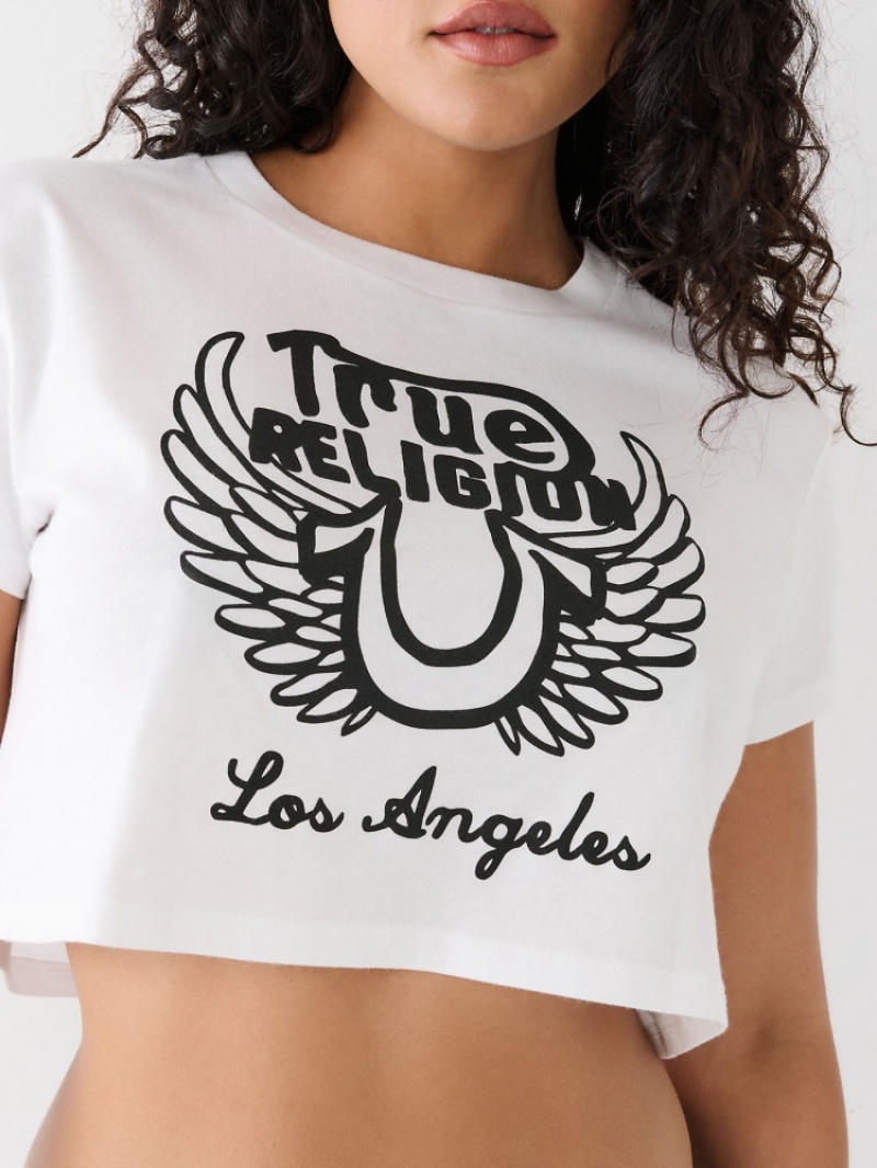 T Shirts True Religion Logo Crop Femme Blanche Noir | GGF-75135039