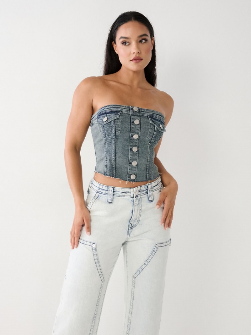 Hauts True Religion Denim Tube Femme Bleu | WJY-58423362