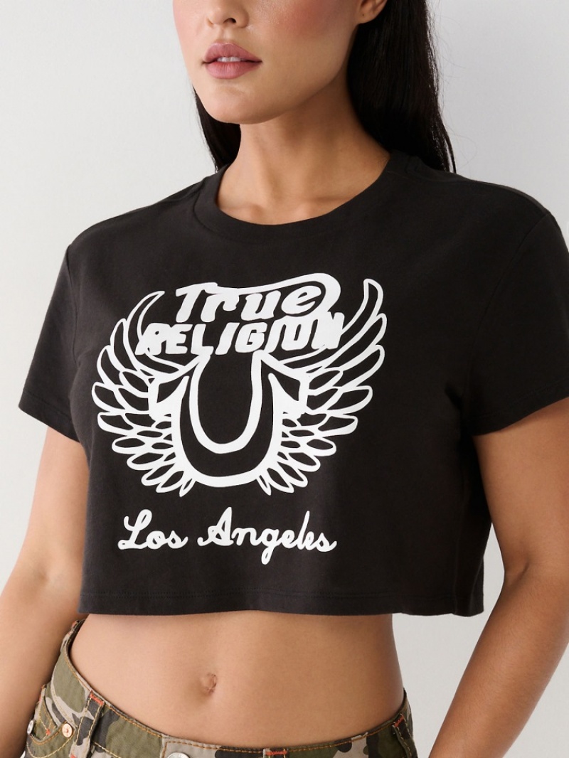 T Shirts True Religion Logo Crop Femme Orange Rose | HOV-12904129