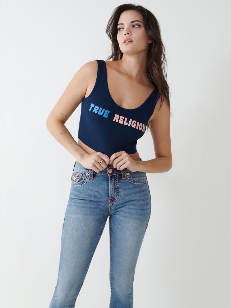 Debardeur True Religion Logo Crop Femme Bleu Orange | HPA-85078039