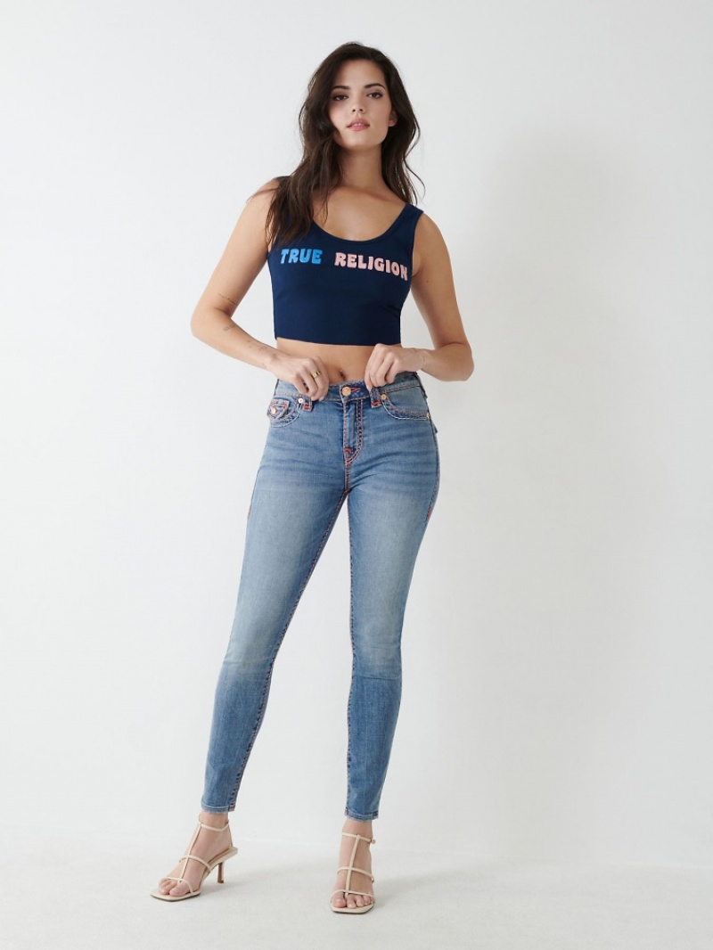 Debardeur True Religion Logo Crop Femme Bleu Orange | HPA-85078039