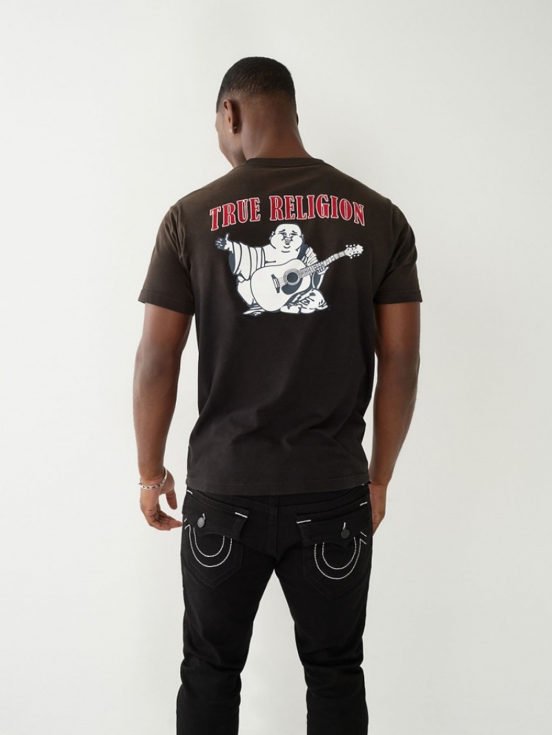 T Shirts True Religion Buddha Logo Homme Noir Jaune | NHG-67313607