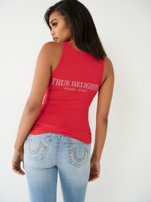 Debardeur True Religion Dentelle Up Studded Logo Femme Bleu | FDN-74260734