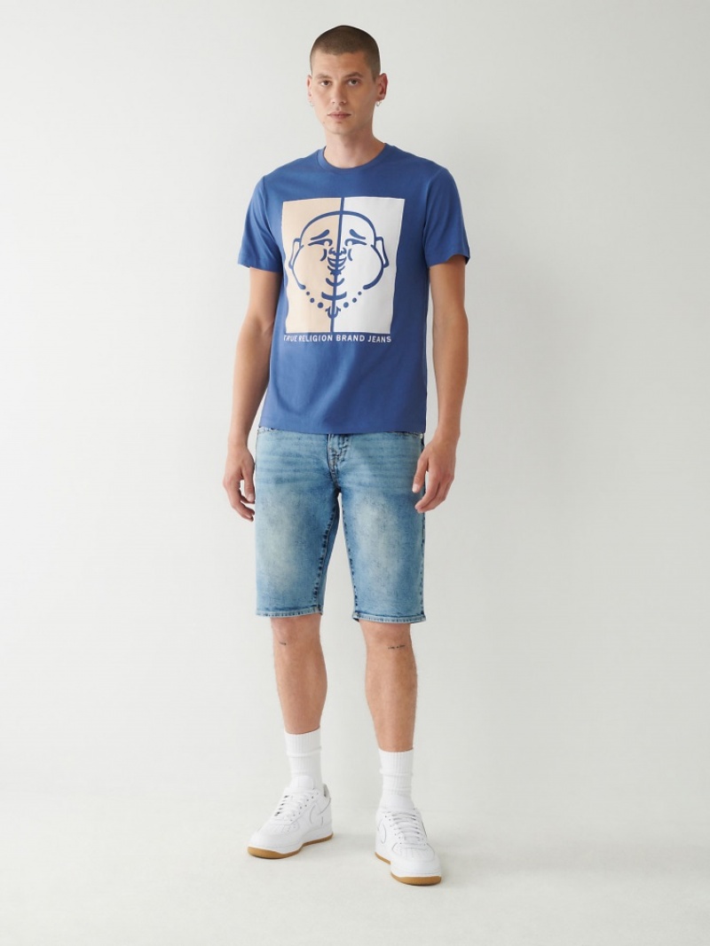 T Shirts True Religion Buddha Logo Homme Blanche Bleu | FEZ-38178803