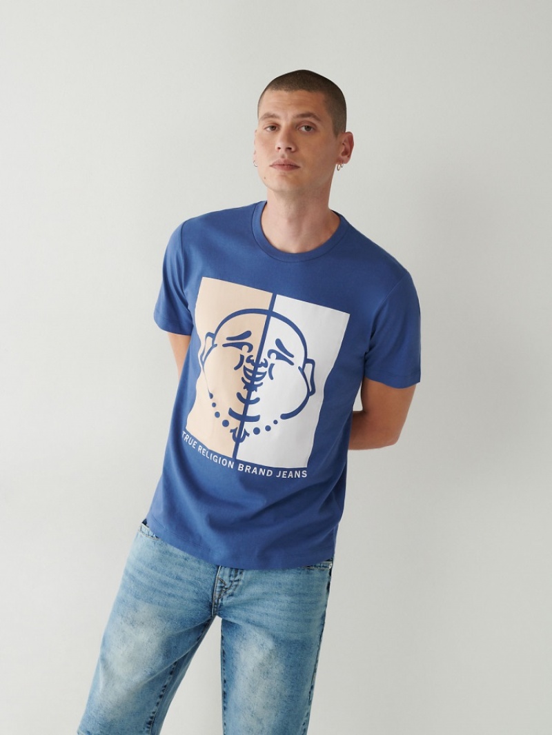 T Shirts True Religion Buddha Logo Homme Blanche Bleu | FEZ-38178803