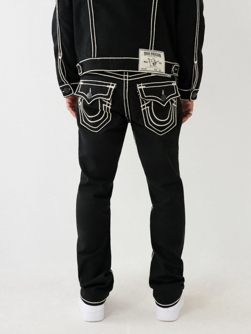 Big T & Super T Stitch True Religion Ricky Rope Stitch Droit Jean Homme Noir Jaune | HRF-96648672