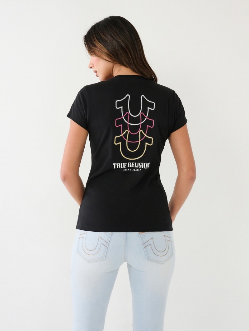 T Shirts True Religion Horseshoe Logo V Femme Bleu | DLG-30275295