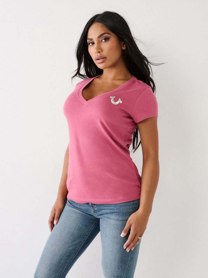 T Shirts True Religion Horseshoe Logo V Femme Beige | IAY-09123688