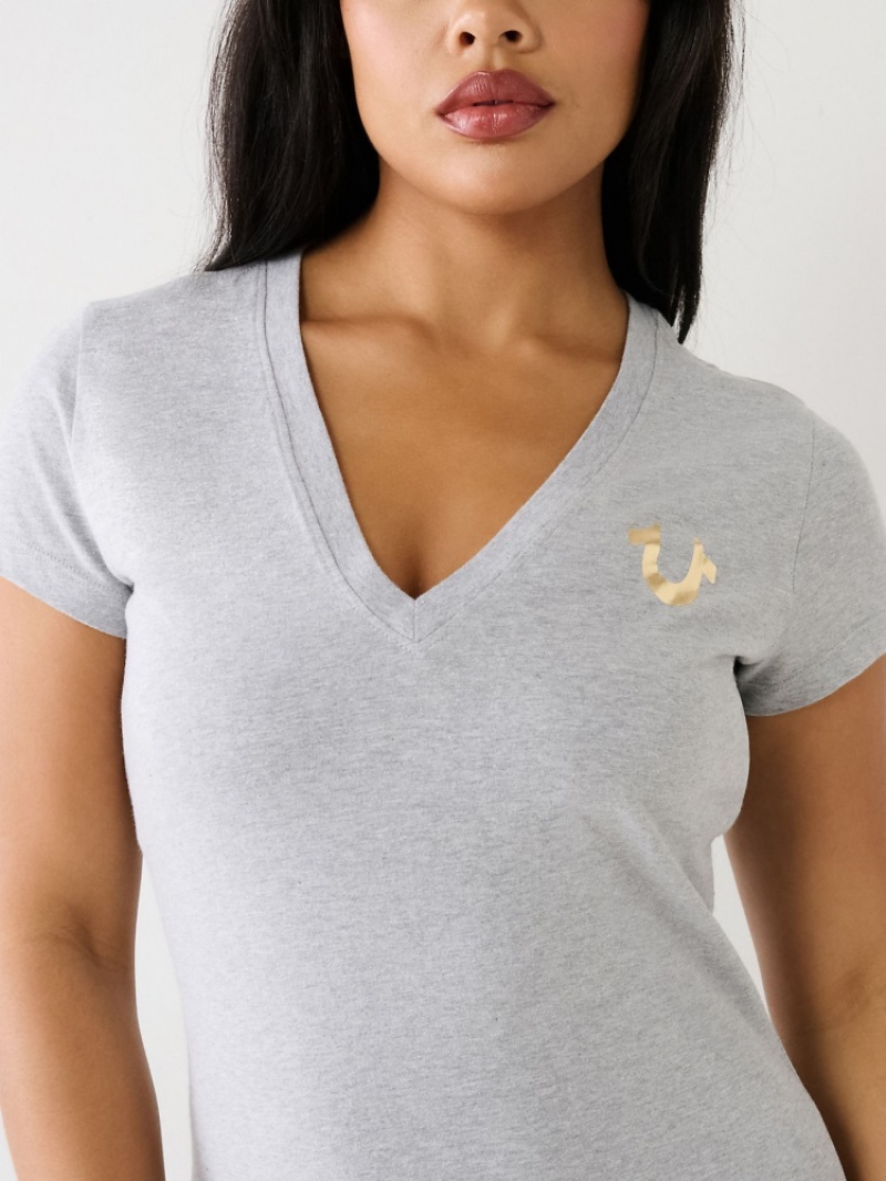 T Shirts True Religion Horseshoe Logo V Femme Jaune | AZY-32820599