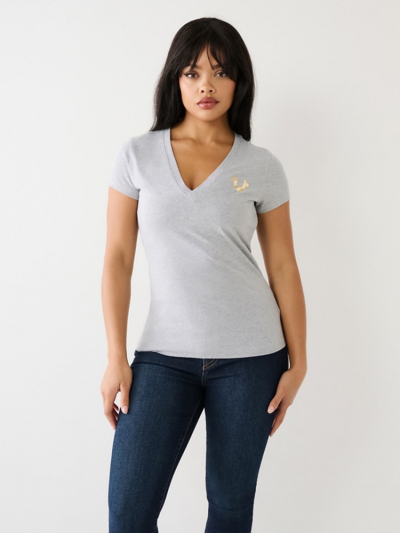 T Shirts True Religion Horseshoe Logo V Femme Jaune | AZY-32820599