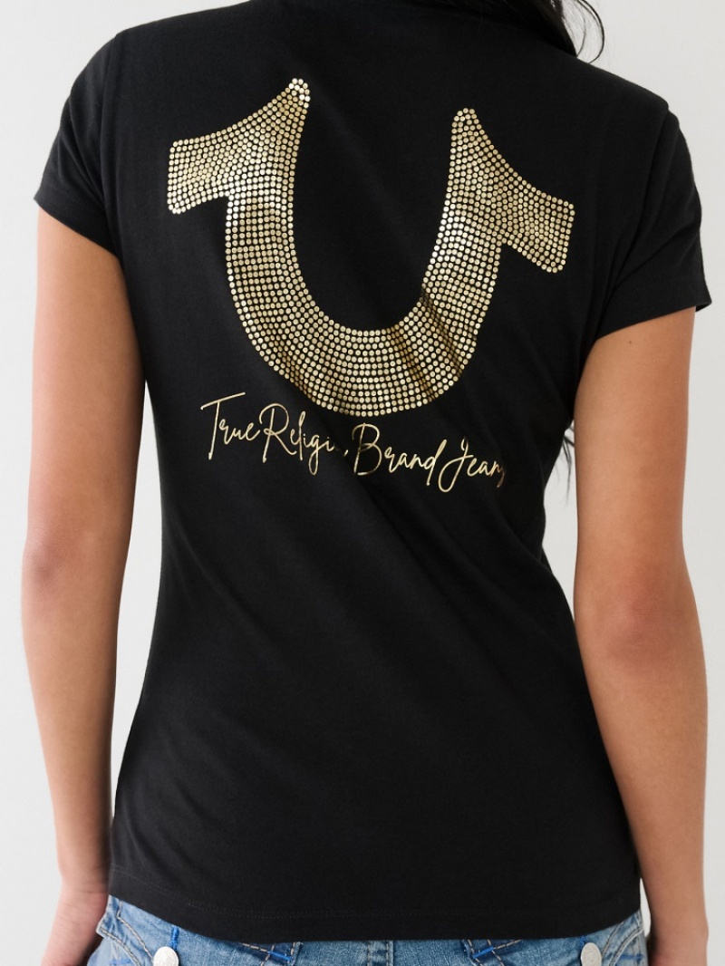 T Shirts True Religion Horseshoe Logo V Femme Blanche Noir | XFK-26672816