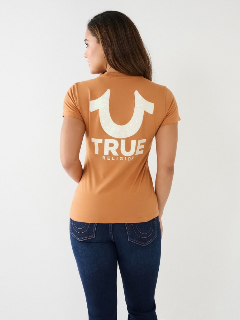 T Shirts True Religion Horseshoe Logo Femme Noir Jaune | VOG-08044301