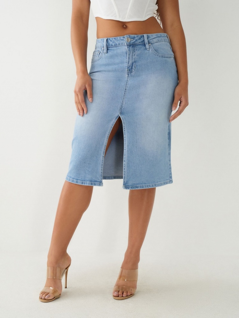 Jupes True Religion Midi Denim Femme Bleu | QOG-04042573