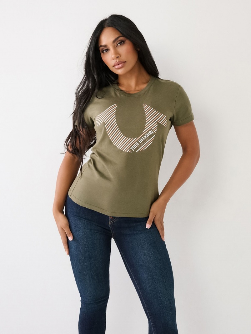 T Shirts True Religion Horseshoe Logo Femme Beige | MXS-51203113