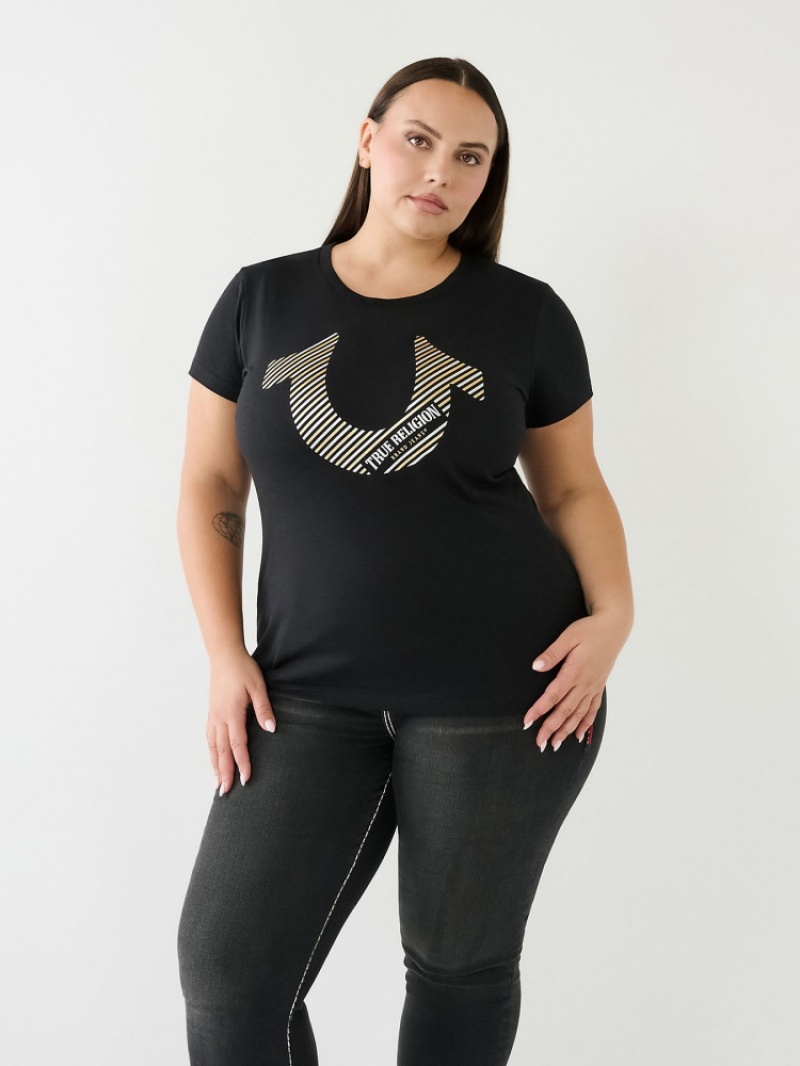 T Shirts True Religion Horseshoe Logo Femme Noir | PQB-01938646