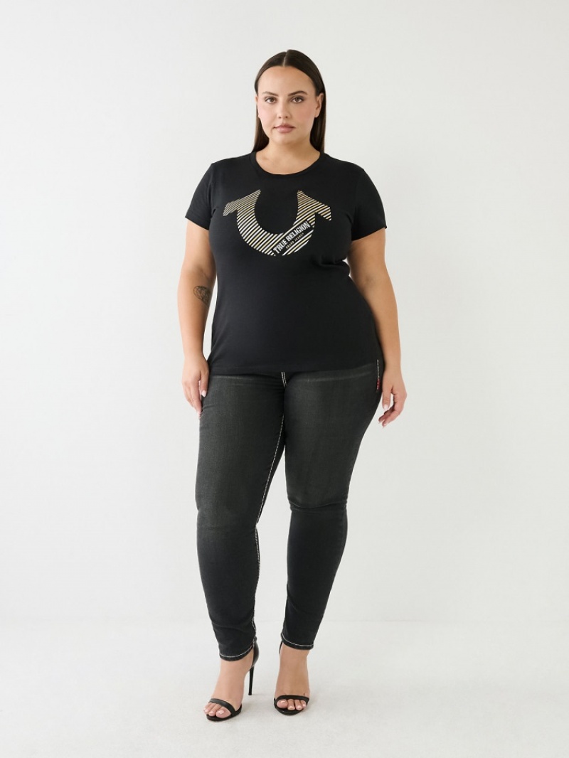 T Shirts True Religion Horseshoe Logo Femme Noir | PQB-01938646