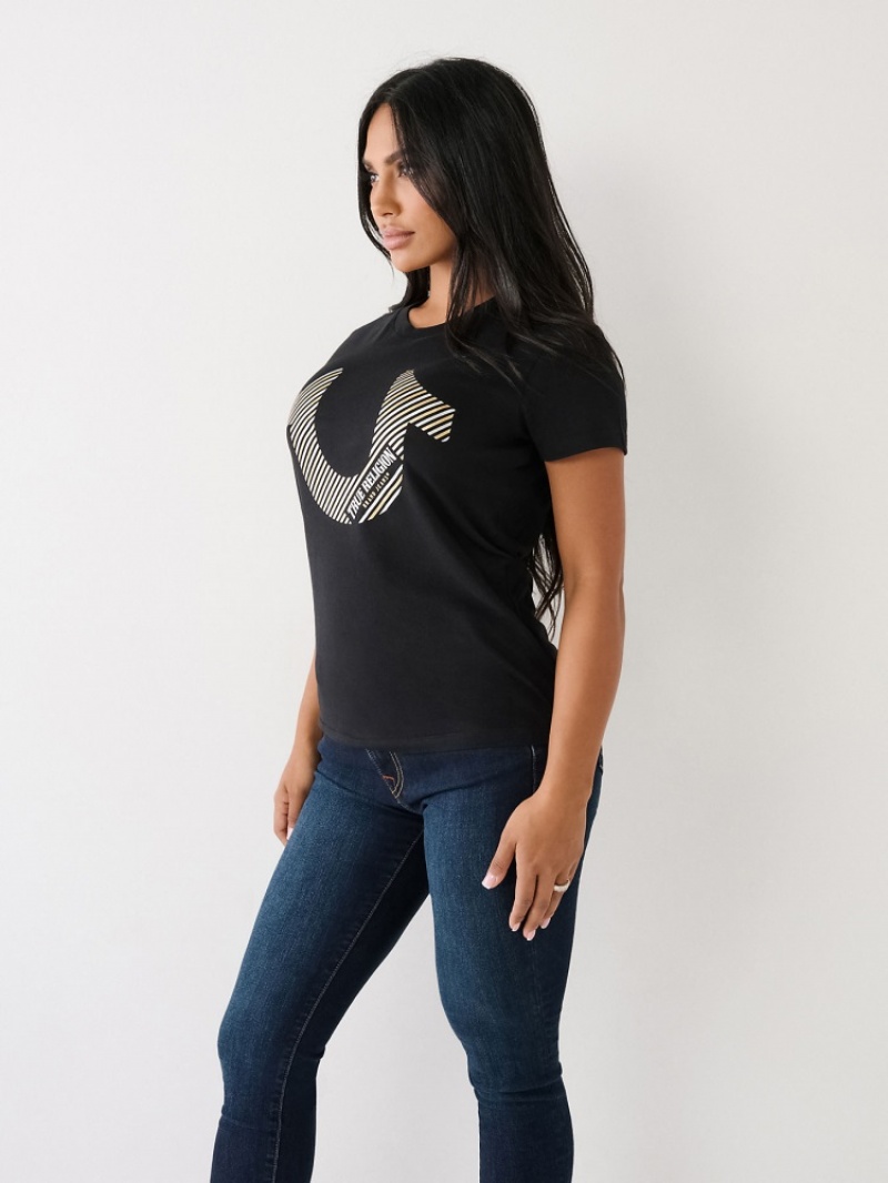 T Shirts True Religion Horseshoe Logo Femme Noir | PQB-01938646