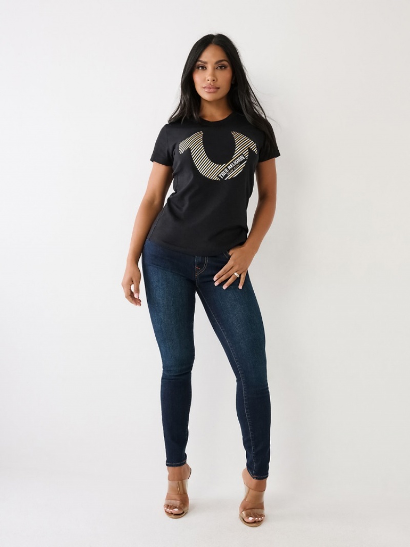 T Shirts True Religion Horseshoe Logo Femme Noir | PQB-01938646