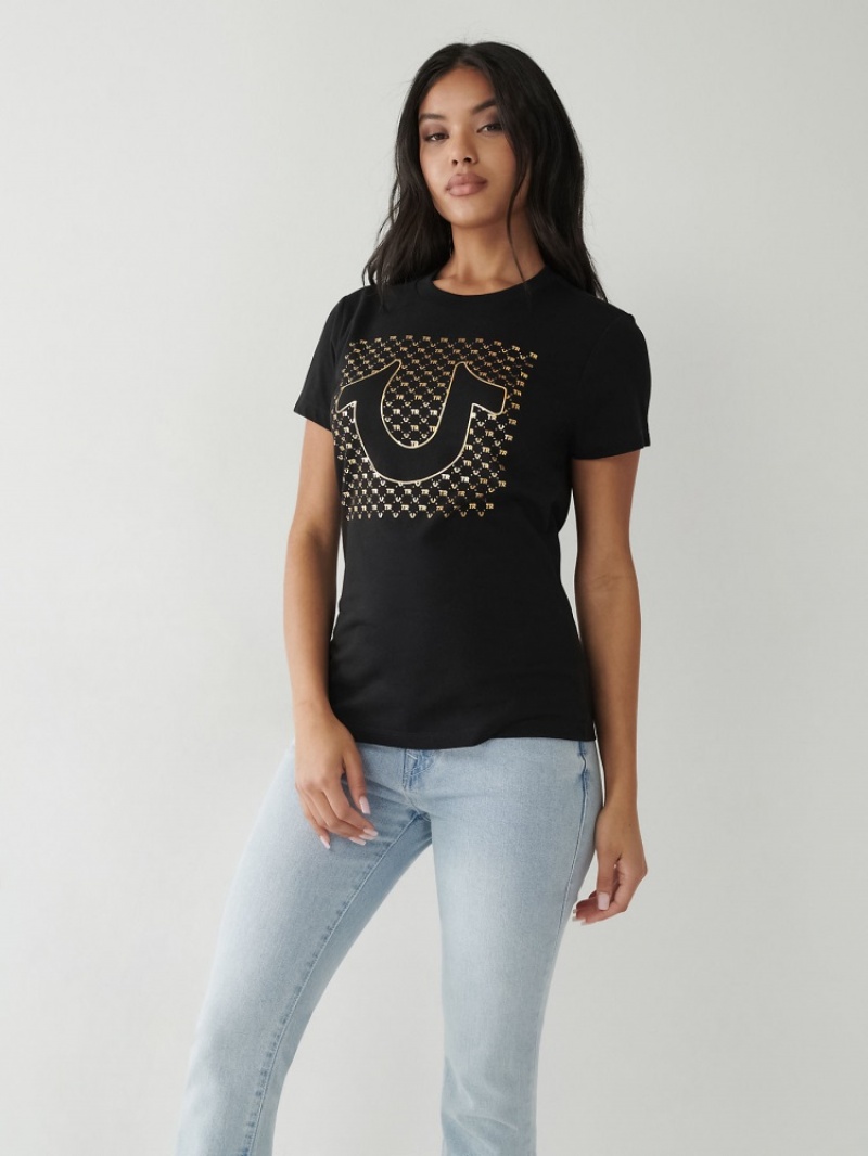 T Shirts True Religion Horseshoe Logo Femme Bleu | JQL-50663168