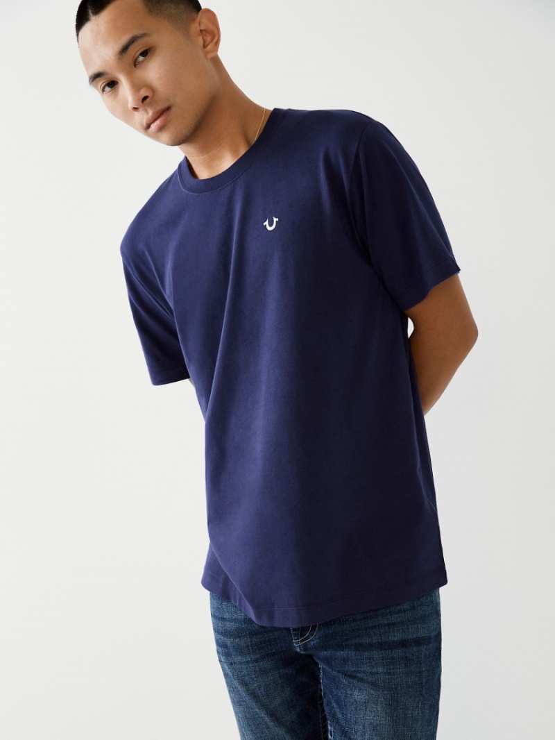 T Shirts True Religion Buddha Logo Homme Bleu | UQP-56481640