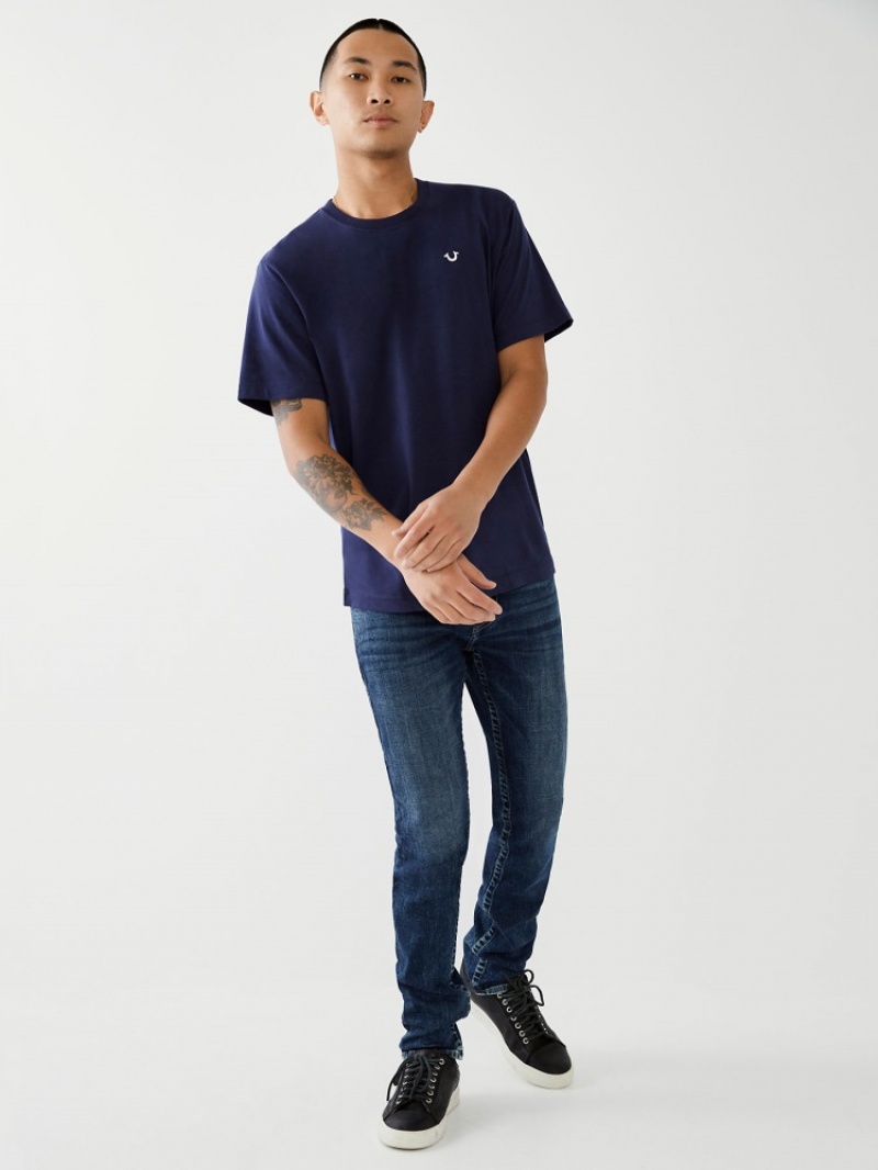 T Shirts True Religion Buddha Logo Homme Bleu | UQP-56481640