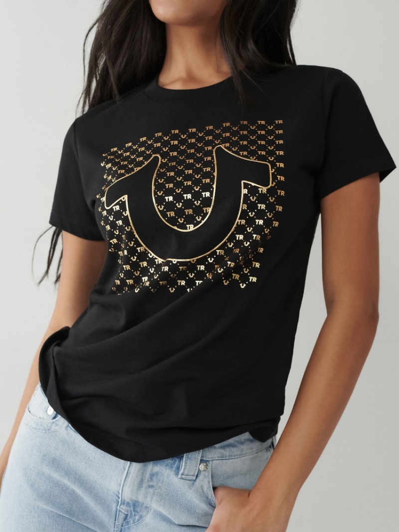 T Shirts True Religion Horseshoe Logo Femme Bleu | JQL-50663168