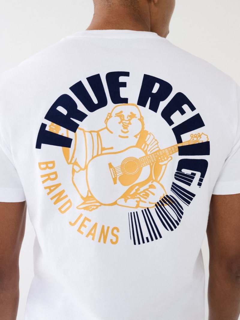 T Shirts True Religion Buddha Logo Crew Homme Bleu Orange | DQQ-19263143