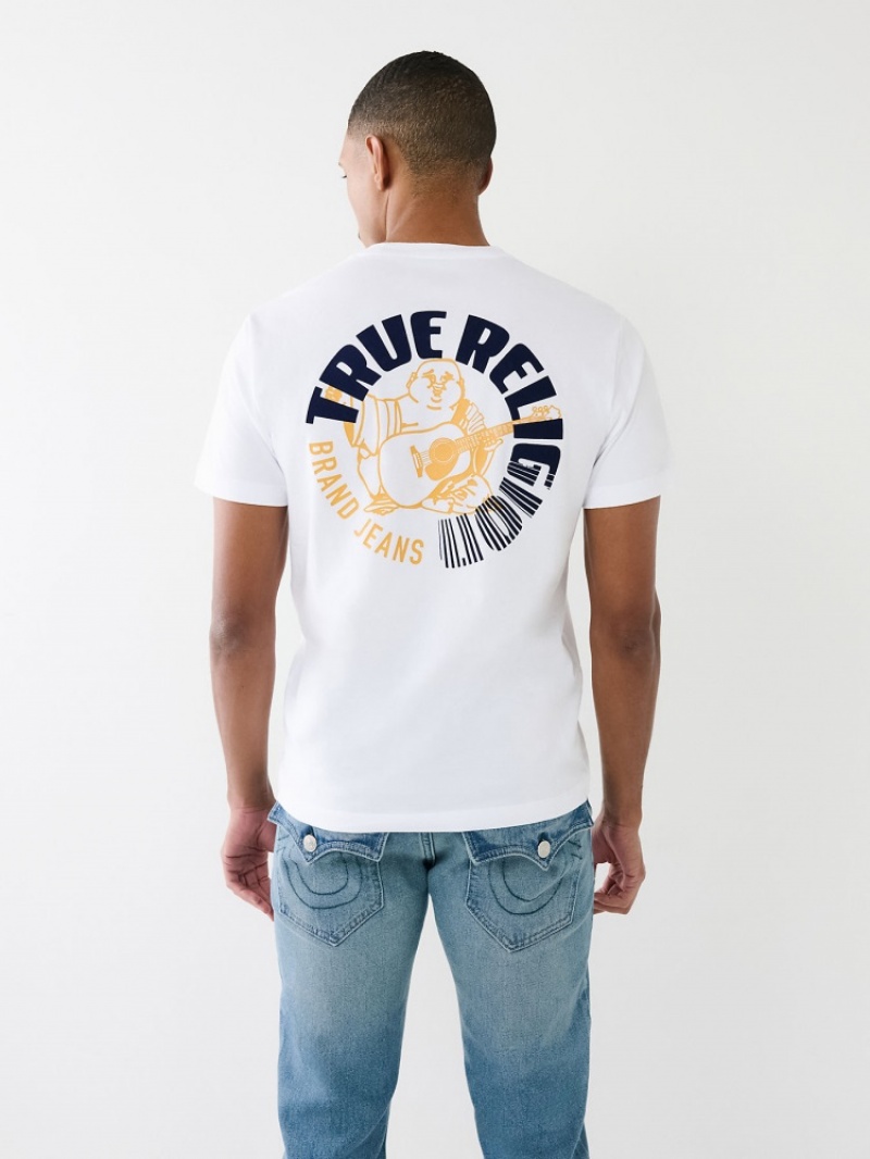 T Shirts True Religion Buddha Logo Crew Homme Bleu Orange | DQQ-19263143