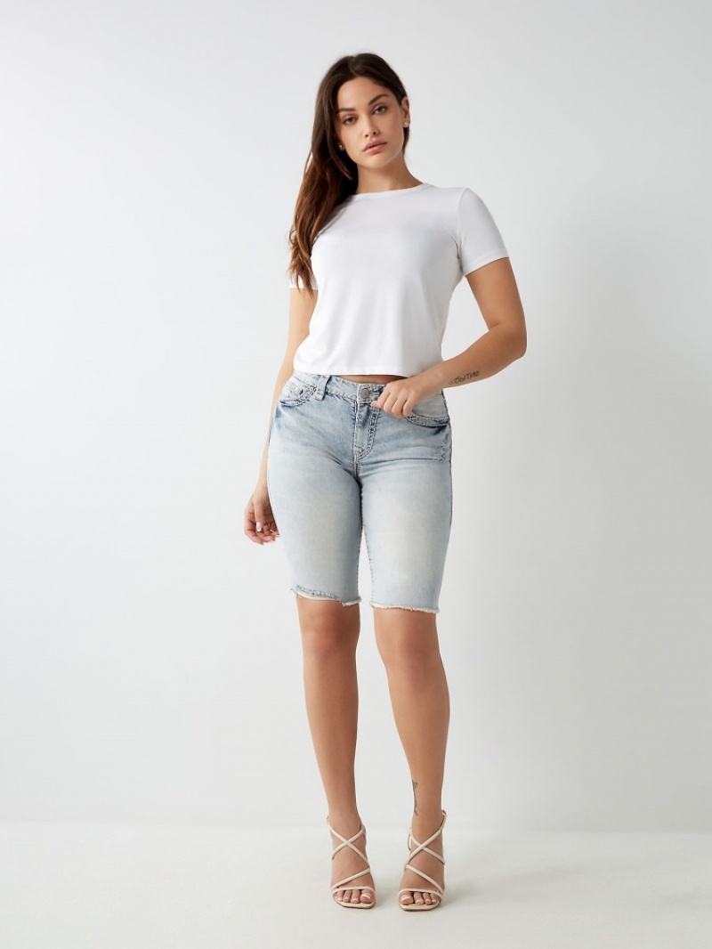 Short True Religion Riley Super T Stitch Knee Femme Blanche Bleu Marine | RRM-70137479