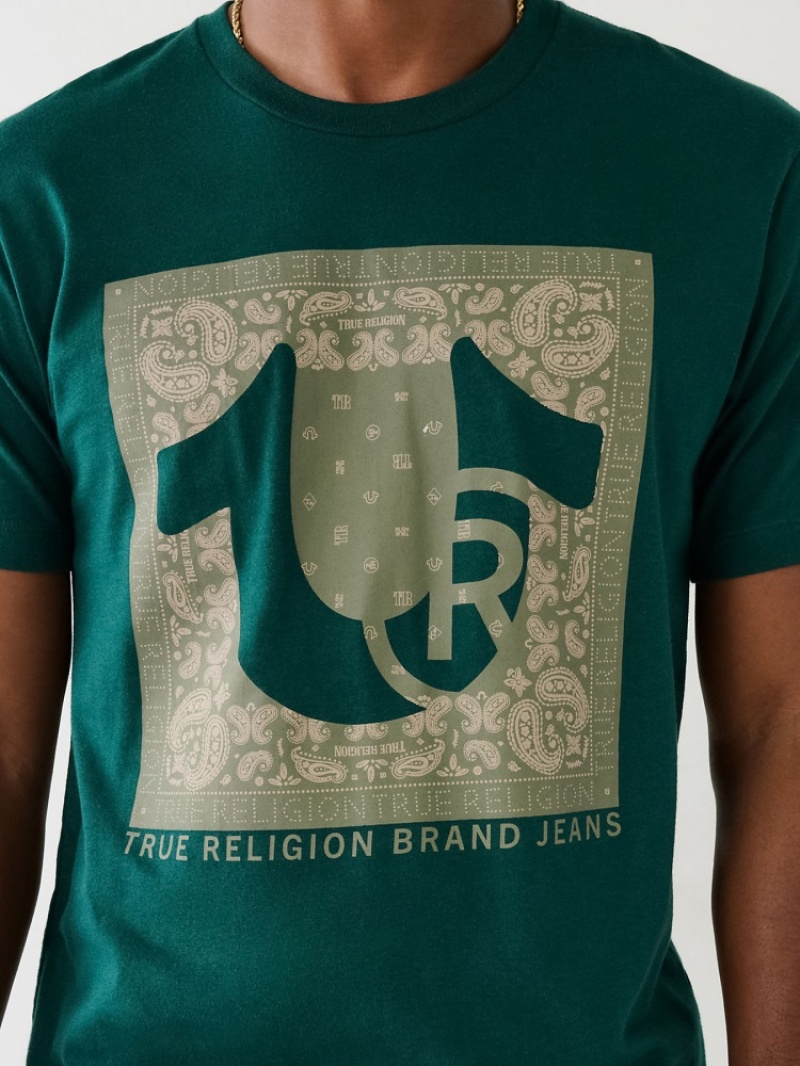 T Shirts True Religion Bandana Logo Homme Blanche Bleu Marine | QSJ-79254374