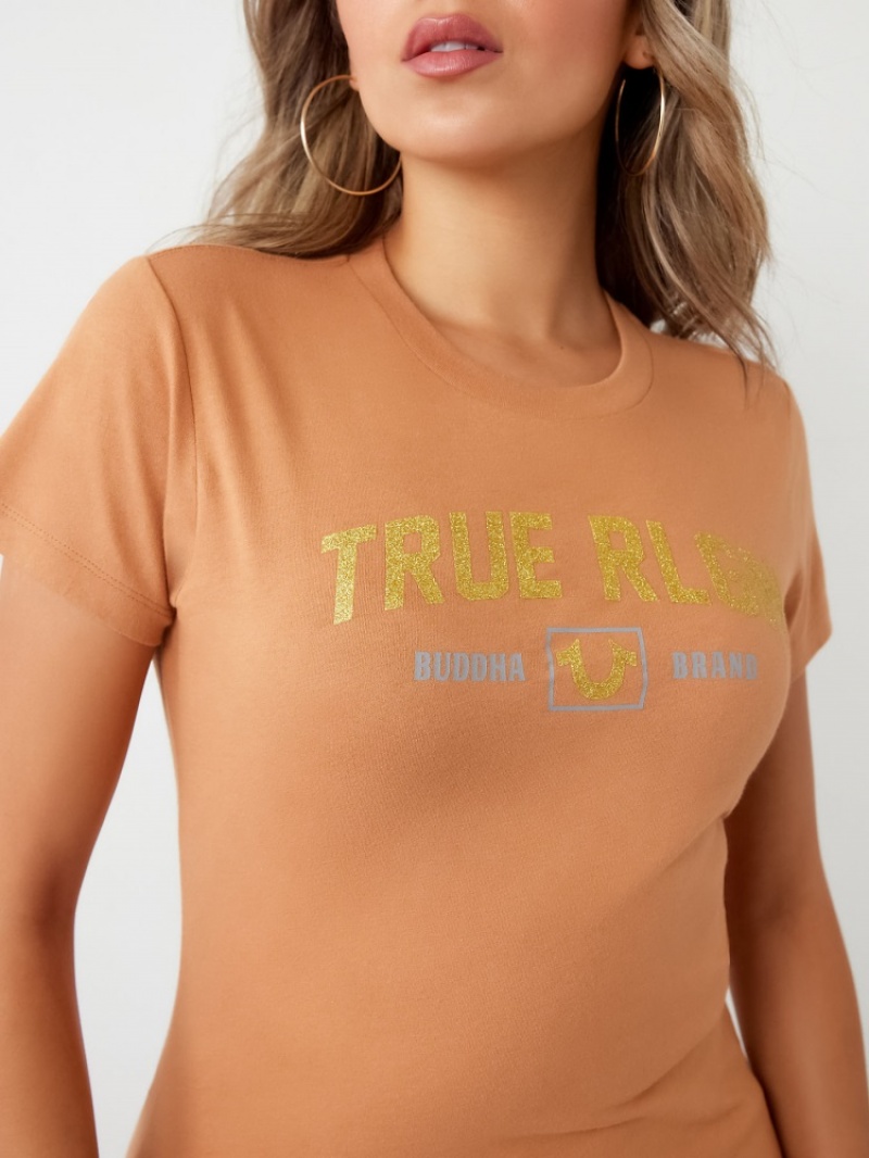 T Shirts True Religion Glitter True Rlgn Buddha Logo Femme Blanche Noir | JOV-27548166