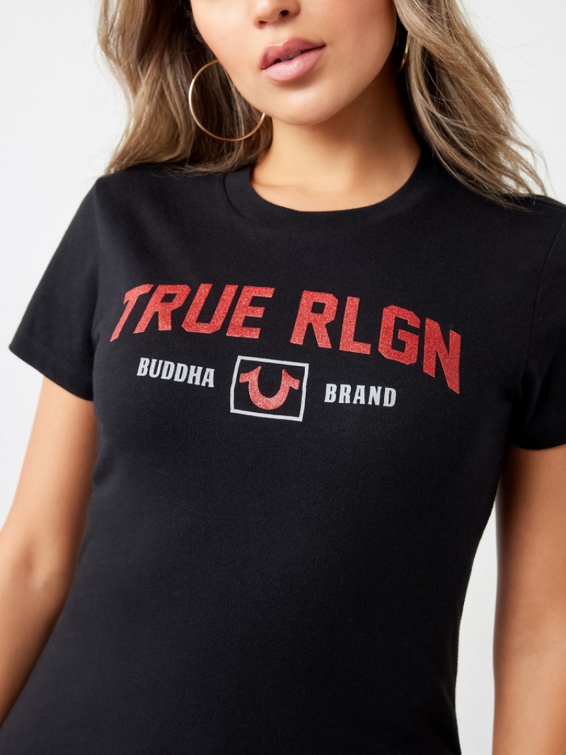 T Shirts True Religion Glitter True Rlgn Buddha Logo Femme Bleu Orange | QSD-22150902