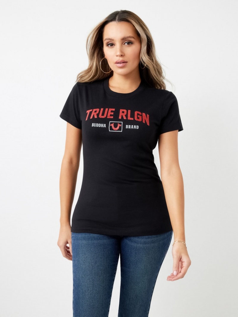 T Shirts True Religion Glitter True Rlgn Buddha Logo Femme Bleu Orange | QSD-22150902